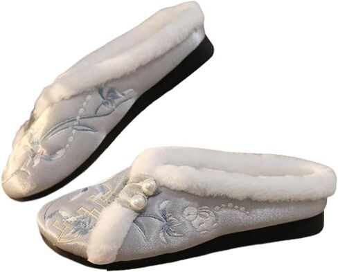 Premium Luxury Satin Silk Chinese Hanfu Pearl All Seasons Comfort Women's House Slippers Indoor Outdoor Soft Home Slip On Shoes in Saudi Arabia