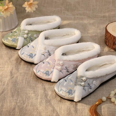 Premium Luxury Satin Silk Chinese Hanfu Pearl All Seasons Comfort Women's House Slippers Indoor Outdoor Soft Home Slip On Shoes in Saudi Arabia
