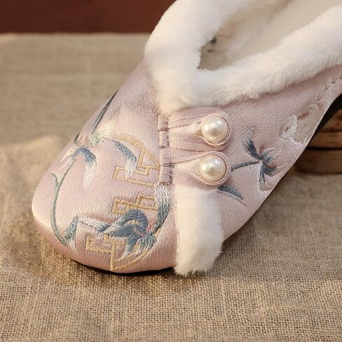 Premium Luxury Satin Silk Chinese Hanfu Pearl All Seasons Comfort Women's House Slippers Indoor Outdoor Soft Home Slip On Shoes in Saudi Arabia