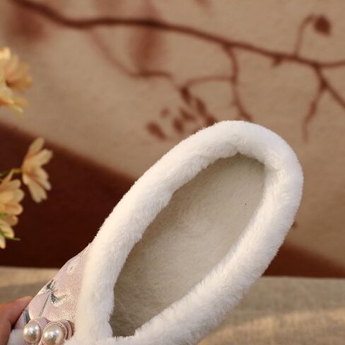 Premium Luxury Satin Silk Chinese Hanfu Pearl All Seasons Comfort Women's House Slippers Indoor Outdoor Soft Home Slip On Shoes in Saudi Arabia