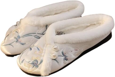Premium Luxury Satin Silk Chinese Hanfu Pearl All Seasons Comfort Women's House Slippers Indoor Outdoor Soft Home Slip On Shoes in Saudi Arabia