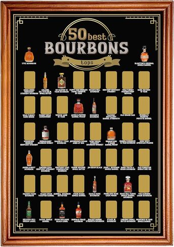 هدايا ysapualp Bourbon للرجال، أعلى 50 قائمة دلو بوربون للخدش، ملصق، كهف رجل، بار، حانة، ديكور غرفة الألعاب، هدية لمحبي الويسكي، 18 × 12 بوصة in Kuwait