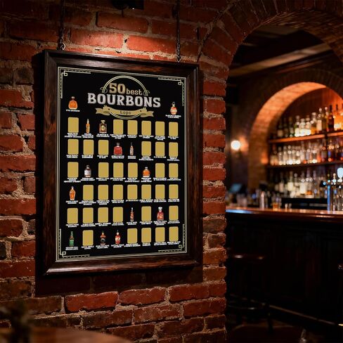 هدايا ysapualp Bourbon للرجال، أعلى 50 قائمة دلو بوربون للخدش، ملصق، كهف رجل، بار، حانة، ديكور غرفة الألعاب، هدية لمحبي الويسكي، 18 × 12 بوصة in Kuwait