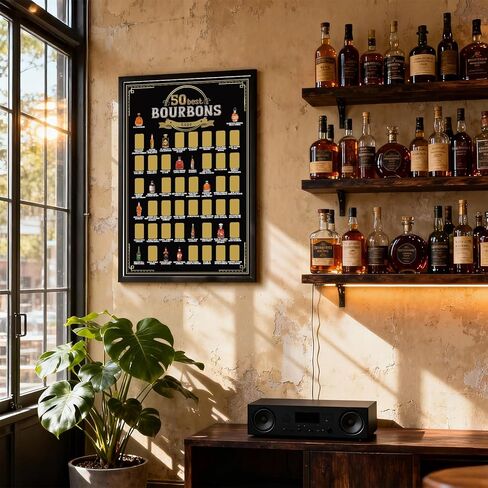 هدايا ysapualp Bourbon للرجال، أعلى 50 قائمة دلو بوربون للخدش، ملصق، كهف رجل، بار، حانة، ديكور غرفة الألعاب، هدية لمحبي الويسكي، 18 × 12 بوصة in Kuwait