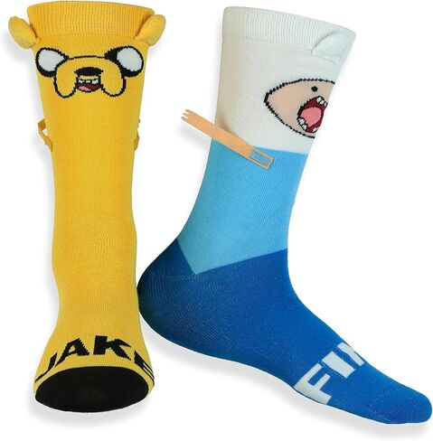 جوارب Adventure Time للرجال Finn and Jake 3D تتميز بجوارب متوسطة الساق، زوج واحد يناسب مقاس الحذاء 8-12 in Kuwait