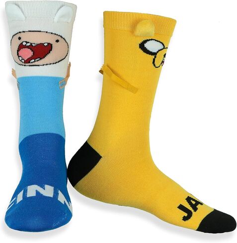 جوارب Adventure Time للرجال Finn and Jake 3D تتميز بجوارب متوسطة الساق، زوج واحد يناسب مقاس الحذاء 8-12 in Kuwait