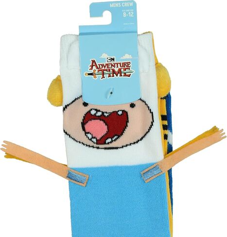 جوارب Adventure Time للرجال Finn and Jake 3D تتميز بجوارب متوسطة الساق، زوج واحد يناسب مقاس الحذاء 8-12 in Kuwait