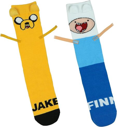 جوارب Adventure Time للرجال Finn and Jake 3D تتميز بجوارب متوسطة الساق، زوج واحد يناسب مقاس الحذاء 8-12 in Kuwait