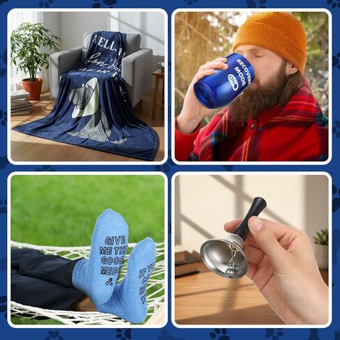 Frienda 4 Pcs Get Well Soon Gift for Men, Funny After Surgery Gifts Basket, Chemo Care Package Include Insulated Tumbler, Plush Blanket, Handbell, Socks for Sick Friends Dad Brother in Saudi Arabia