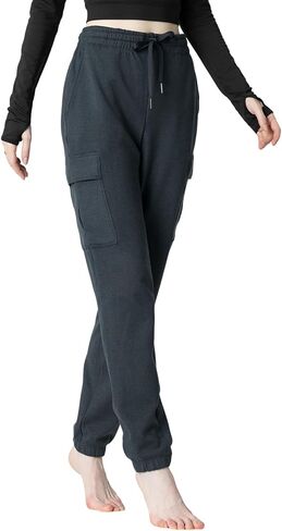 Women's Fleece Cargo Joggers - Multi-Pockets, Elastic Drawstring Waist, Warm Winter Daily Wear in Saudi Arabia