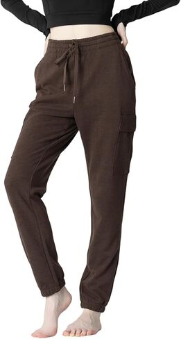 Women's Fleece Cargo Joggers - Multi-Pockets, Elastic Drawstring Waist, Warm Winter Daily Wear in Saudi Arabia