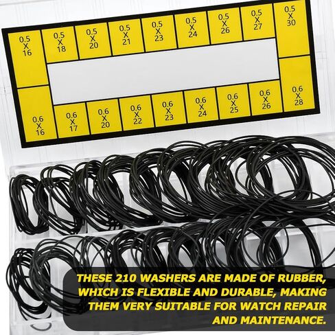 210 Pcs O Ring Watch Gasket Kit,18 Types Rubber Seal O Ring Watches Gasket Watch Back Gaskets Rubber for Watches Repair(Size:210 pcs) in Saudi Arabia