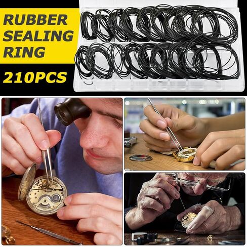 210 Pcs O Ring Watch Gasket Kit,18 Types Rubber Seal O Ring Watches Gasket Watch Back Gaskets Rubber for Watches Repair(Size:210 pcs) in Saudi Arabia