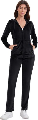 Mindtower المرأة القطيفة رياضية مجموعات 2 قطعة المخملية الركض الدعاوى مجموعات كامل البريدي هوديي Sweatsuit و Sweatpant عارضة in Saudi Arabia