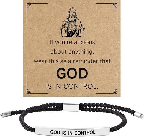 الله هو في السيطرة مجموعة سوار أساور ملهمة للنساء الرجال قابل للتعديل مضفر الفولاذ المقاوم للصدأ أنبوب أساور ومطرز الصليب الإيمان سوار هدايا مجوهرات عيد الميلاد المسيحية in Saudi Arabia