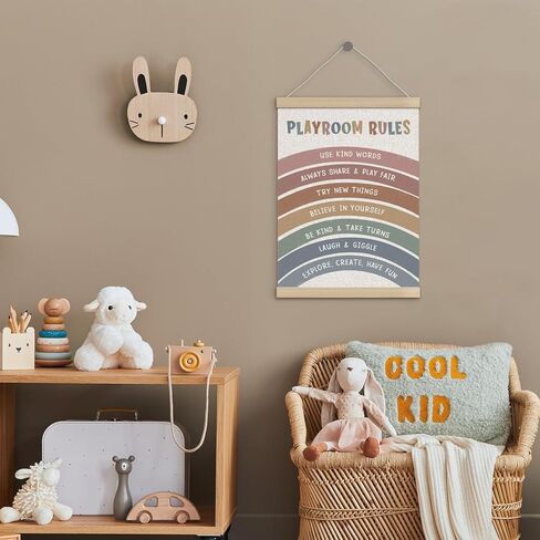 Boho Rainbow Playroom Rules Poster Hanger Frame 12x16 Inch, Playroom Wall Decor, Boho Play Room Rules Positive Affirmations Wall Art Decor for Boys Girls Room Classroom in Saudi Arabia