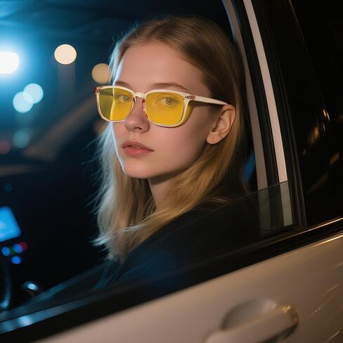 KUGUAOK Polarized Night Vision Glasses for Women Lightweight Eyeglasses Frame Night Anti Glare Driving Goggles Yellow Lens in Saudi Arabia
