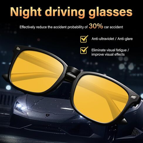 KUGUAOK Polarized Night Vision Glasses for Women Lightweight Eyeglasses Frame Night Anti Glare Driving Goggles Yellow Lens in Saudi Arabia