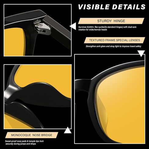 KUGUAOK Polarized Night Vision Glasses for Women Lightweight Eyeglasses Frame Night Anti Glare Driving Goggles Yellow Lens in Saudi Arabia
