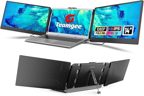 Teamgee Laptop Screen Extender, 14" Full HD Portable Monitor for Laptop with Dual Speakers & Flexible Kickstand, Plug-Play Laptop Monitor Extender Fits 13"-17" Laptops of Wins/Mac/Dex/Android in Kuwait