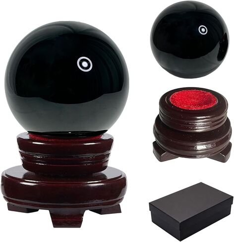 Black Obsidian Crystal Ball, 70mm/2.75" Crystal Sphere with Rotating Wooden Stand and Gift Box for Fengshui, Meditation, Healing, Divination, Witchcraft,Magic Mirror, Home Decoration in Saudi Arabia