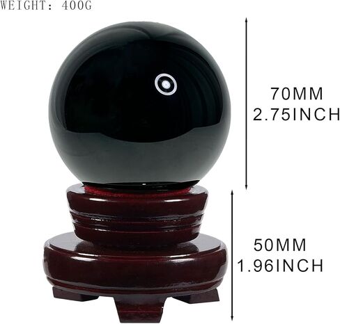 Black Obsidian Crystal Ball, 70mm/2.75" Crystal Sphere with Rotating Wooden Stand and Gift Box for Fengshui, Meditation, Healing, Divination, Witchcraft,Magic Mirror, Home Decoration in Saudi Arabia