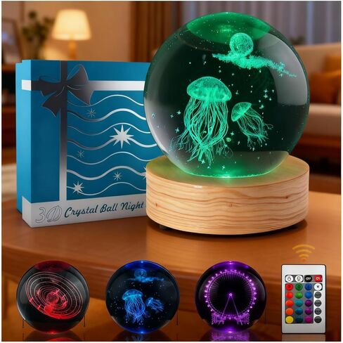 3+1 Combo Crystal Ball Night Light Gift Set - 16-Color Remote Control Dimming, 3D Inner Engraved Patterns, USB Powered, for Kids & Friends Birthday Gifts, Room Decoration in Saudi Arabia