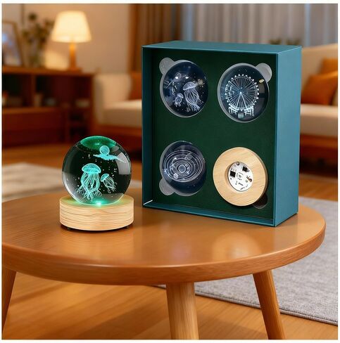 3+1 Combo Crystal Ball Night Light Gift Set - 16-Color Remote Control Dimming, 3D Inner Engraved Patterns, USB Powered, for Kids & Friends Birthday Gifts, Room Decoration in Saudi Arabia
