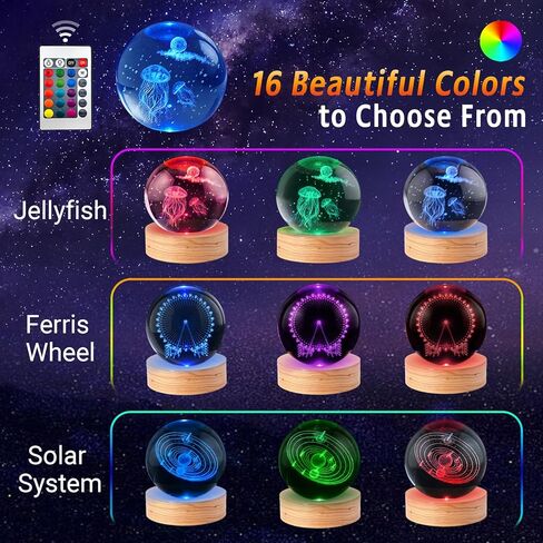 3+1 Combo Crystal Ball Night Light Gift Set - 16-Color Remote Control Dimming, 3D Inner Engraved Patterns, USB Powered, for Kids & Friends Birthday Gifts, Room Decoration in Saudi Arabia