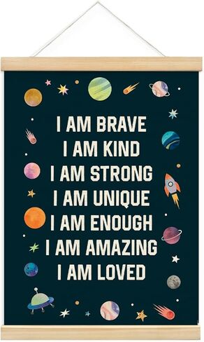 MOFUYU Solar System for Kids,Space Themed Bedroom Decor,Space Nursery Decor,I Am Kind Inspirational Quotes Wall Art Poster Hanger Frame for Toddler Nursery Bedroom Playroom 12x16 Inch in Saudi Arabia