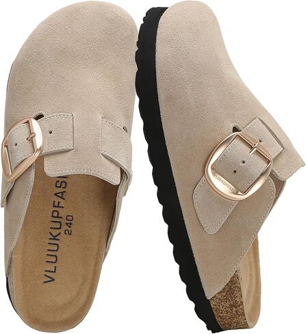 Genuine Suede Platform Clogs for Women with Arch Support- Soft Leather Mules Slip On Potato Shoes Comfortable Adjustable Buckle Sandals Slippers Casual Trendy Shoes in Saudi Arabia