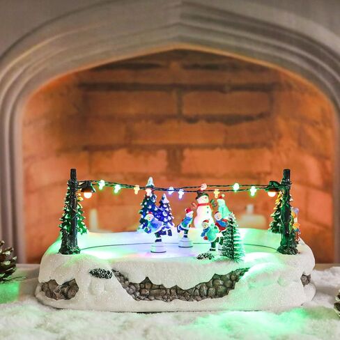 Vipush Christmas Village House Decorations Resin Burger Shop Home Decor Indoor Building Figurines Revolving Train with LED Light and 8 Christmas Music for Kids in Saudi Arabia