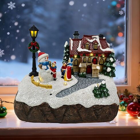 Christmas Village Houses Indoor Decorations Christmas Village Figurine Light Snowman Tree Decor Home Table Winter Holiday Decor Xmas Gifts in Kuwait