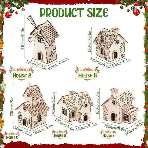 Geelin 5 Pcs Unfinished Wooden Village Mini House Landscape Decors DIY Christmas Wooden House for Crafts Rustic Wood Village Sets for Winter Xmas Party Table Centerpieces Home Decorations in Saudi Arabia