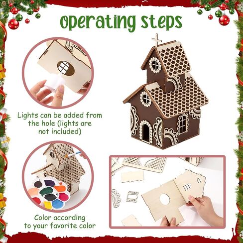 Geelin 5 Pcs Unfinished Wooden Village Mini House Landscape Decors DIY Christmas Wooden House for Crafts Rustic Wood Village Sets for Winter Xmas Party Table Centerpieces Home Decorations in Saudi Arabia