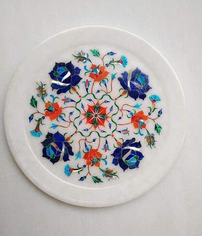 ArtEra Marble Inlay Arts White Marble Handcrafted semi-Precious Inlay Stones Plate (8 inches) for Home Decor in Saudi Arabia