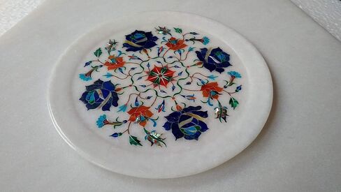 ArtEra Marble Inlay Arts White Marble Handcrafted semi-Precious Inlay Stones Plate (8 inches) for Home Decor in Saudi Arabia