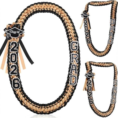 Hotop Grad Leis Class of 2025 Graduation Ribbon Double Braided Necklace Handmade Congrats Graduates Money Leis (Red, Black, White,1 Pcs) in Kuwait