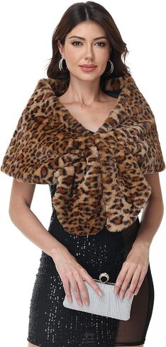 Long Women's Faux Fur Shawl Wrap, Cold Winter Warm Fur Stole Scarves Shawl Shrug Neck Warmer, Party Faux Fur Scarf in Saudi Arabia