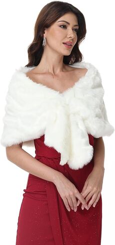 Long Women's Faux Fur Shawl Wrap, Cold Winter Warm Fur Stole Scarves Shawl Shrug Neck Warmer, Party Faux Fur Scarf in Saudi Arabia