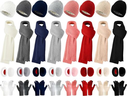 32 Pcs Winter Hat Scarf Gloves Earmuff Bulk Warm Knitted Beanie Scarf Touch Screen Glove for Women Men Homeless in Saudi Arabia