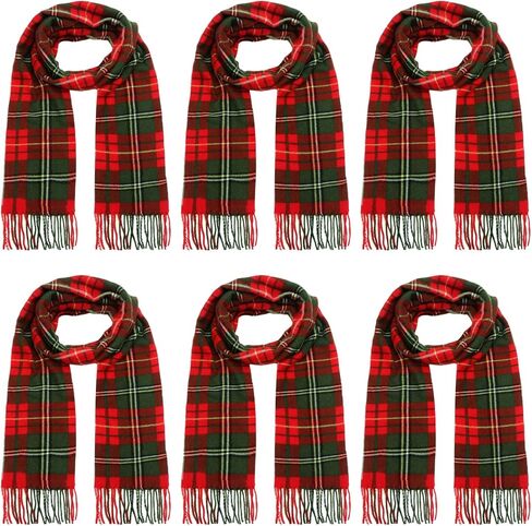 Ramede 6 Pcs Christmas Buffalo Plaid Faux Cashmere Tartan Shawls Wraps - Soft Large Grid Winter Warm Long Scarf (Red and Green) in Saudi Arabia