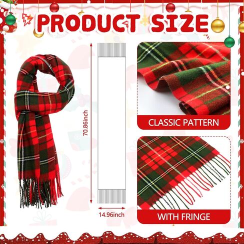 Ramede 6 Pcs Christmas Buffalo Plaid Faux Cashmere Tartan Shawls Wraps - Soft Large Grid Winter Warm Long Scarf (Red and Green) in Saudi Arabia