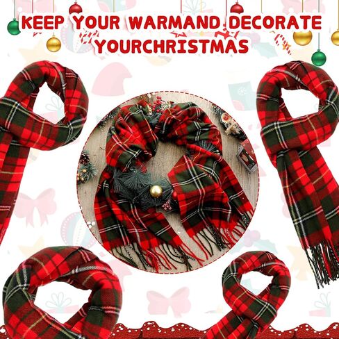 Ramede 6 Pcs Christmas Buffalo Plaid Faux Cashmere Tartan Shawls Wraps - Soft Large Grid Winter Warm Long Scarf (Red and Green) in Saudi Arabia