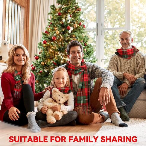 Ramede 6 Pcs Christmas Buffalo Plaid Faux Cashmere Tartan Shawls Wraps - Soft Large Grid Winter Warm Long Scarf (Red and Green) in Saudi Arabia