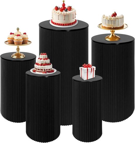 5 Pcs Metal Pleated Cylinder Pedestal Stands for Party, Heavy Duty White Round Cake Pedestal Stand Flower Plant Display Plinth Pillars for Wedding Birthday Event Decor in Kuwait
