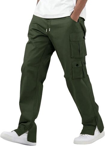 ZAFUL Mens Casual Cargo Pants Drawstring Side Slit Baggy Hiking Outdoor Street School Flat Pocket Trousers in Saudi Arabia