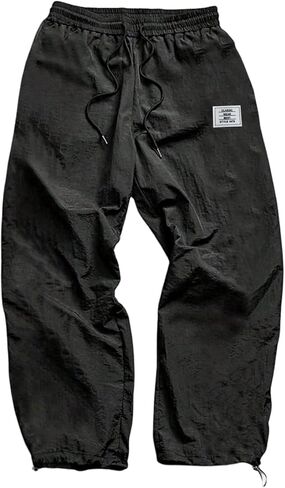 OYOANGLE Men's Letter Patched Y2K Baggy Pants Drawstring Waist Track Pants with Pockets in Saudi Arabia