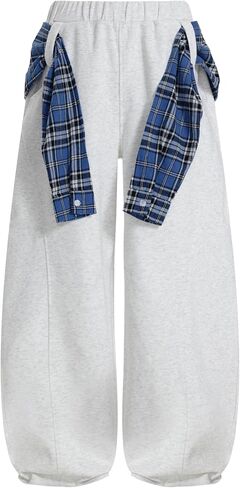 Aelfric Eden Baggy Barrel Sweatpants Women Plaid Belt Shawl Wide Leg Pants Casual Unisex Y2K Elastic Lantern Trouser Pants in Saudi Arabia