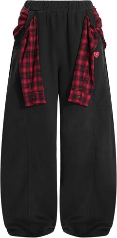 Aelfric Eden Baggy Barrel Sweatpants Women Plaid Belt Shawl Wide Leg Pants Casual Unisex Y2K Elastic Lantern Trouser Pants in Saudi Arabia